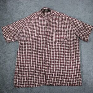 Personal Choice Mens 100% Silk Geometric Print Mandarin Collar Shirt XL Burgundy